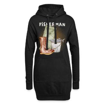 Fisch, Angler, Reuse, Vintage-Fischer Angeln - Hoodie-Kleid - Schwarz - Vorne