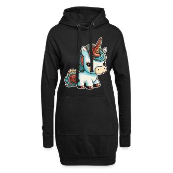 Einhorn Bunt Farben Süß Niedlich Cartoon Comic - Hoodie-Kleid - Schwarz - Vorne