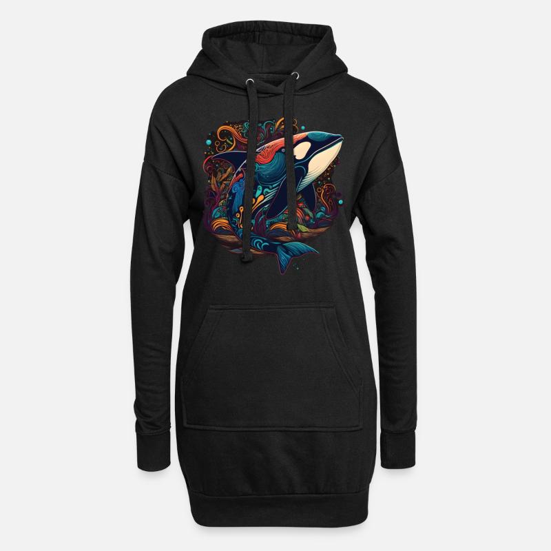 Bunter Schwertwal Wale beobachten Orca Wal - Hoodie-Kleid - Schwarz