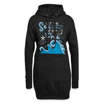 Ozean-Meer, Typografie-Spruch, Wellen, Seesterne - Hoodie-Kleid - Schwarz - Vorne
