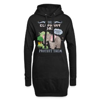 Rette die Elefanten, Tag des Elefanten, Elefant - Hoodie-Kleid - Schwarz - Vorne
