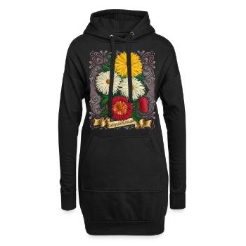 Vintage Chrysantheme Blume botanische Illustration - Hoodie-Kleid - Schwarz - Vorne