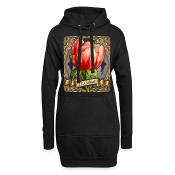 Vintage Tulpe, botanische Blumen Illustration - Hoodie-Kleid - Schwarz - Vorne