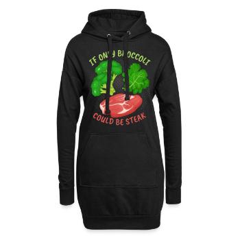Brokkoli, Steak, lustiger Spruch für Fleischesser - Hoodie-Kleid - Schwarz - Vorne