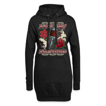 Tattoo Rosen, Tätowierung, lustiger Spruch - Hoodie-Kleid - Schwarz - Vorne