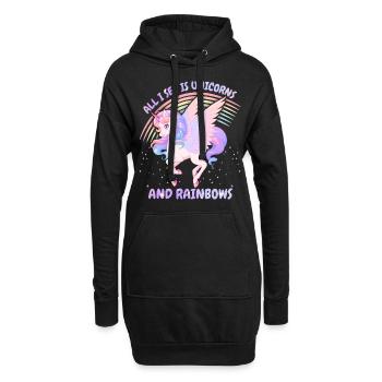 Licorne Kawaii, Fille Licorne, Dicton Arc-en-ciel - Sweat-shirt à capuche long Femme - noir - Devant