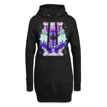 Psychédélique Papillons Airbrush Graffiti - Sweat-shirt à capuche long Femme - noir - Devant