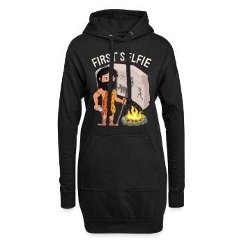 Lustiger Neandertaler, First-Selfie, Spruch, Pun - Hoodie-Kleid - Schwarz - Vorne