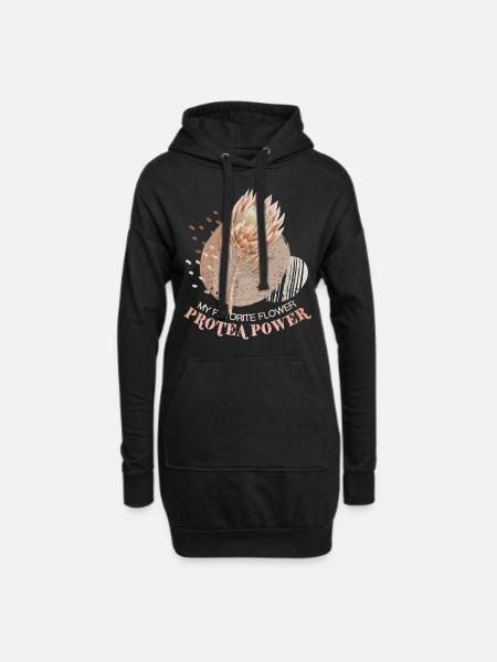 Protea, botanische Illustration, Spruch - Hoodie-Kleid - Schwarz
