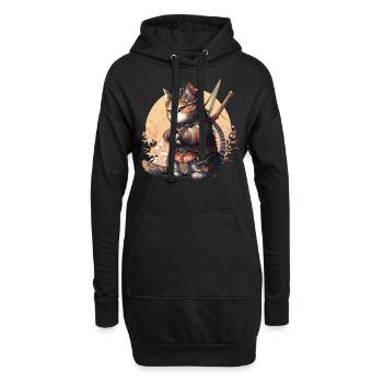 Samurai Katze Kawaii Japanische Ninja Katze - Hoodie-Kleid - Schwarz - Vorne