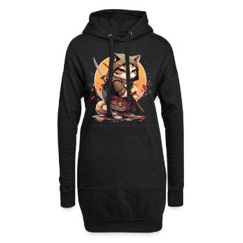 Samurai Katze Kawaii Japanische Ninja Katze - Hoodie-Kleid - Schwarz - Vorne