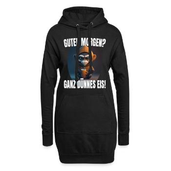 Guten Morgen? Ganz dünnes Eis! Morgenmuffel Affe - Hoodie-Kleid - Schwarz - Vorne