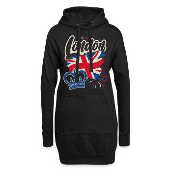Londres, Angleterre, Grande-Bretagne drapeau et couronne - Sweat-shirt à capuche long Femme - noir - Devant