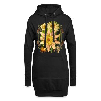 Vintage botanische Seerose, Lotusblüte - Hoodie-Kleid - Schwarz - Vorne