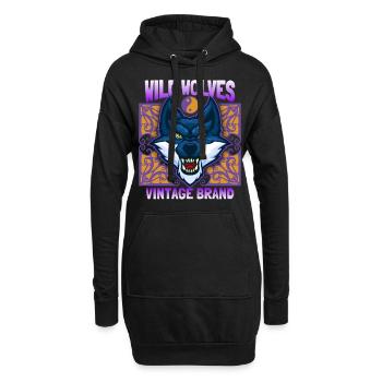 Wilder Wolf, Wolf Portrait, lustiger Wolfskopf - Hoodie-Kleid - Schwarz - Vorne