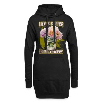Chrysanthème, fleurs botaniques Vintage en pot - Sweat-shirt à capuche long Femme - noir - Devant