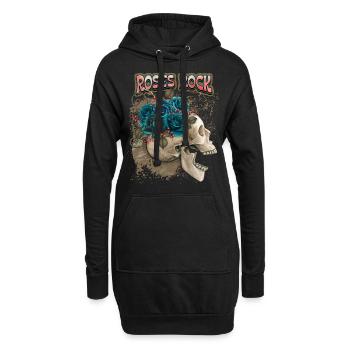 Skull, Totenkopf mit schwarzen Rosen, Spruch - Hoodie-Kleid - Schwarz - Vorne