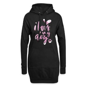 Chien-maman, chien-papa disant, chien, je-aime-mon-chien - Sweat-shirt à capuche long Femme - noir - Devant