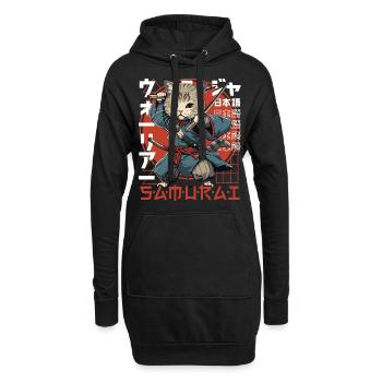Chat Samouraï Chat Ninja Japonais Kawaii - Sweat-shirt à capuche long Femme - noir - Devant
