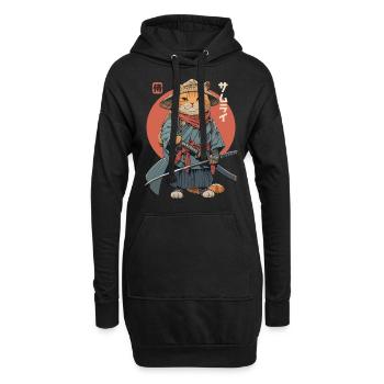 Chat Samouraï Chat Ninja Japonais Kawaii - Sweat-shirt à capuche long Femme - noir - Devant