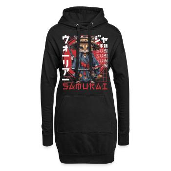 Chat Samouraï Chat Ninja Japonais Kawaii - Sweat-shirt à capuche long Femme - noir - Devant