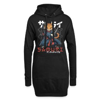 Chat Samouraï Chat Ninja Japonais Kawaii - Sweat-shirt à capuche long Femme - noir - Devant