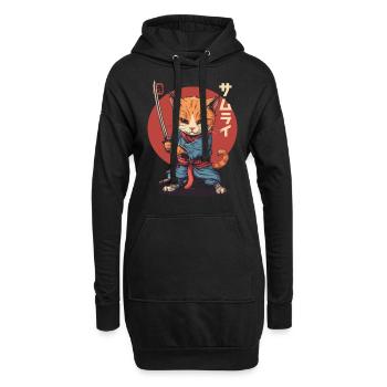 Samurai Cat Kawaii Japanische Ninja Katze - Hoodie-Kleid - Schwarz - Vorne