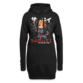 Samurai Cat Kawaii Japanische Ninja Katze - Hoodie-Kleid - Schwarz - Vorne