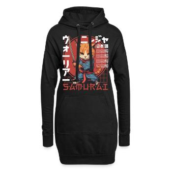 Samurai Cat Kawaii Japanische Ninja Katze - Hoodie-Kleid - Schwarz - Vorne