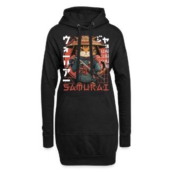 Chat Samouraï Chat Ninja Japonais Kawaii - Sweat-shirt à capuche long Femme - noir - Devant