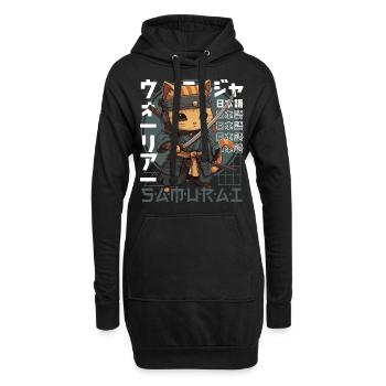 Chat Samouraï Chat Ninja Japonais Kawaii - Sweat-shirt à capuche long Femme - noir - Devant