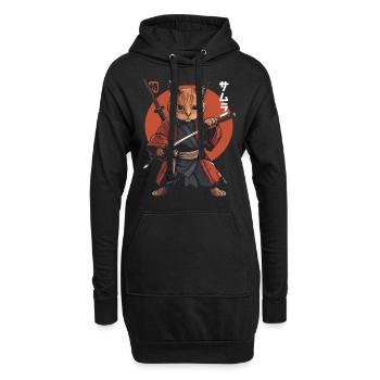 Chat Samouraï Chat Ninja Japonais Kawaii - Sweat-shirt à capuche long Femme - noir - Devant