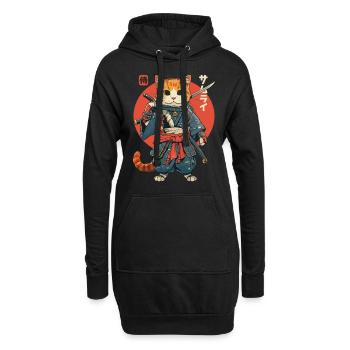 Chat Samouraï Chat Ninja Japonais Kawaii - Sweat-shirt à capuche long Femme - noir - Devant