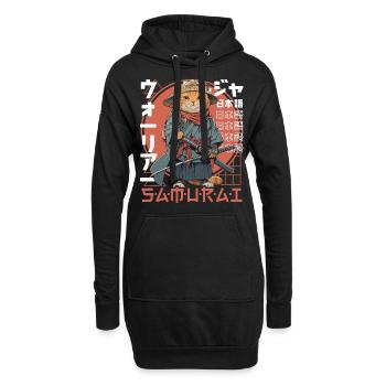 Chat Samouraï Chat Ninja Japonais Kawaii - Sweat-shirt à capuche long Femme - noir - Devant
