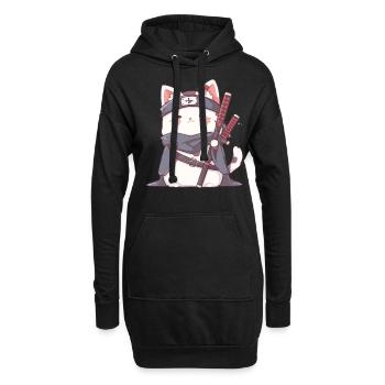 Samurai Cat Kawaii Japanische Ninja Cat - Hoodie-Kleid - Schwarz - Vorne