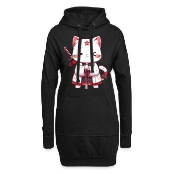 Samurai Cat Kawaii Japanische Ninja Cat - Hoodie-Kleid - Schwarz - Vorne
