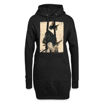 Samurai Cat Kawaii Japanische Ninja Katze - Hoodie-Kleid - Schwarz - Vorne