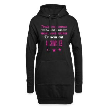 femmes naissent les meilleurs archivistes - Sweat-shirt à capuche long Femme - noir - Devant