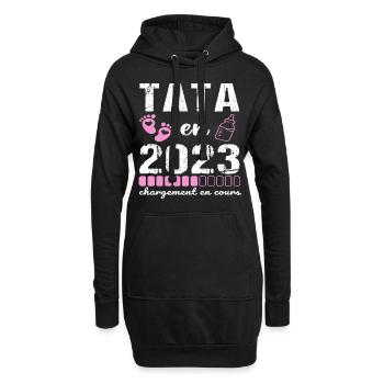 Tata en 2023 annonce naissance cadeau tante - Sweat-shirt à capuche long Femme - noir - Devant