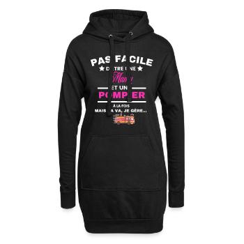 pas facile d'être sapeur POMPIER et Mamy - Sweat-shirt à capuche long Femme - noir - Devant