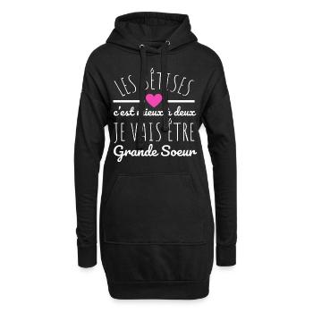 Je vais être grande soeur annonce naissance - Sweat-shirt à capuche long Femme - noir - Devant