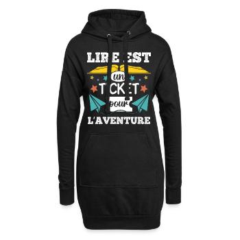 Lire est un ticket pour l' aventure cadeau livre - Sweat-shirt à capuche long Femme - noir - Devant