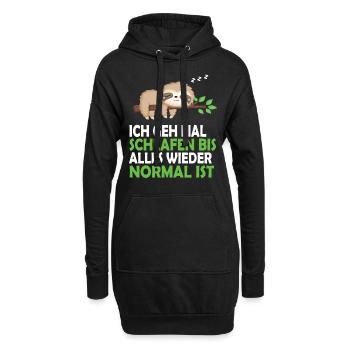 Faultier Schlafanzug Nachthemd Schlafshirt Pyjama - Hoodie-Kleid - Schwarz - Vorne