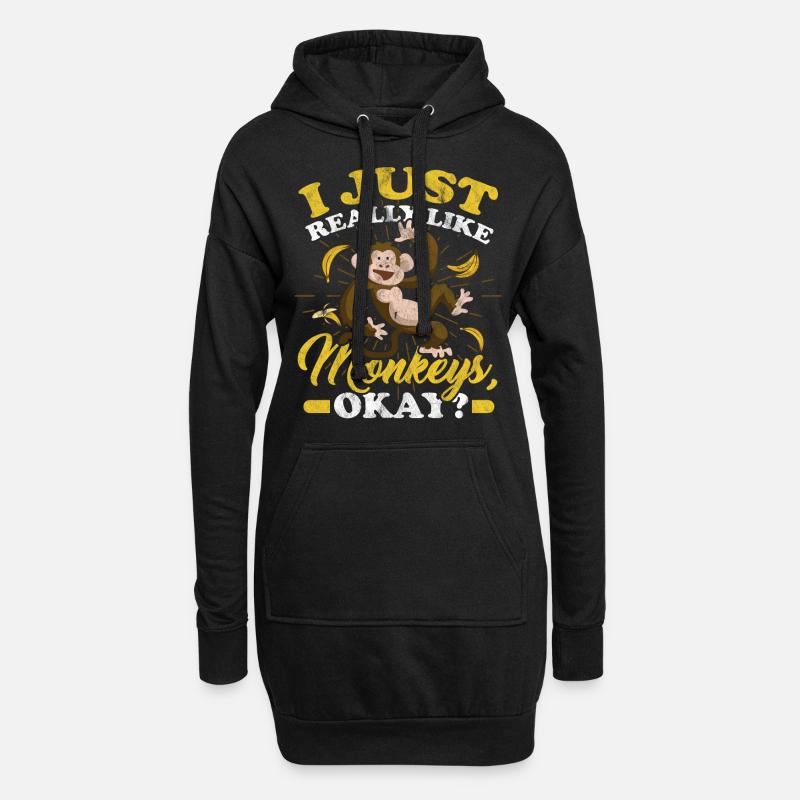 Affe - Hoodie-Kleid - Schwarz