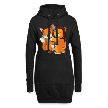 Renard avec lion aime les animaux mignons doux - Sweat-shirt à capuche long Femme - noir - Devant