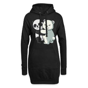 Panda mit Eisbär Bären Paar Liebe niedliche Tiere - Hoodie-Kleid - Schwarz - Vorne