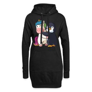 Einhorn und Pinguin Liebe süßes niedliche Tiere - Hoodie-Kleid - Schwarz - Vorne