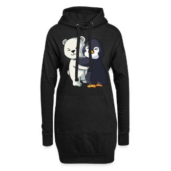 Eisbär mit Pinguin Liebe süßes niedliche Tiere - Hoodie-Kleid - Schwarz - Vorne