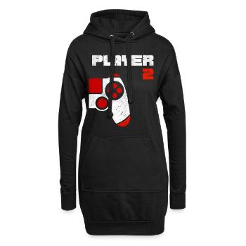 Player 1 Player 2 Gamer Partnerlook - Hoodie-Kleid - Schwarz - Vorne