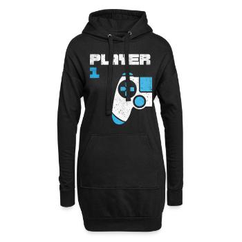 Player 1 Player 2 Gamer Partnerlook - Hoodie-Kleid - Schwarz - Vorne